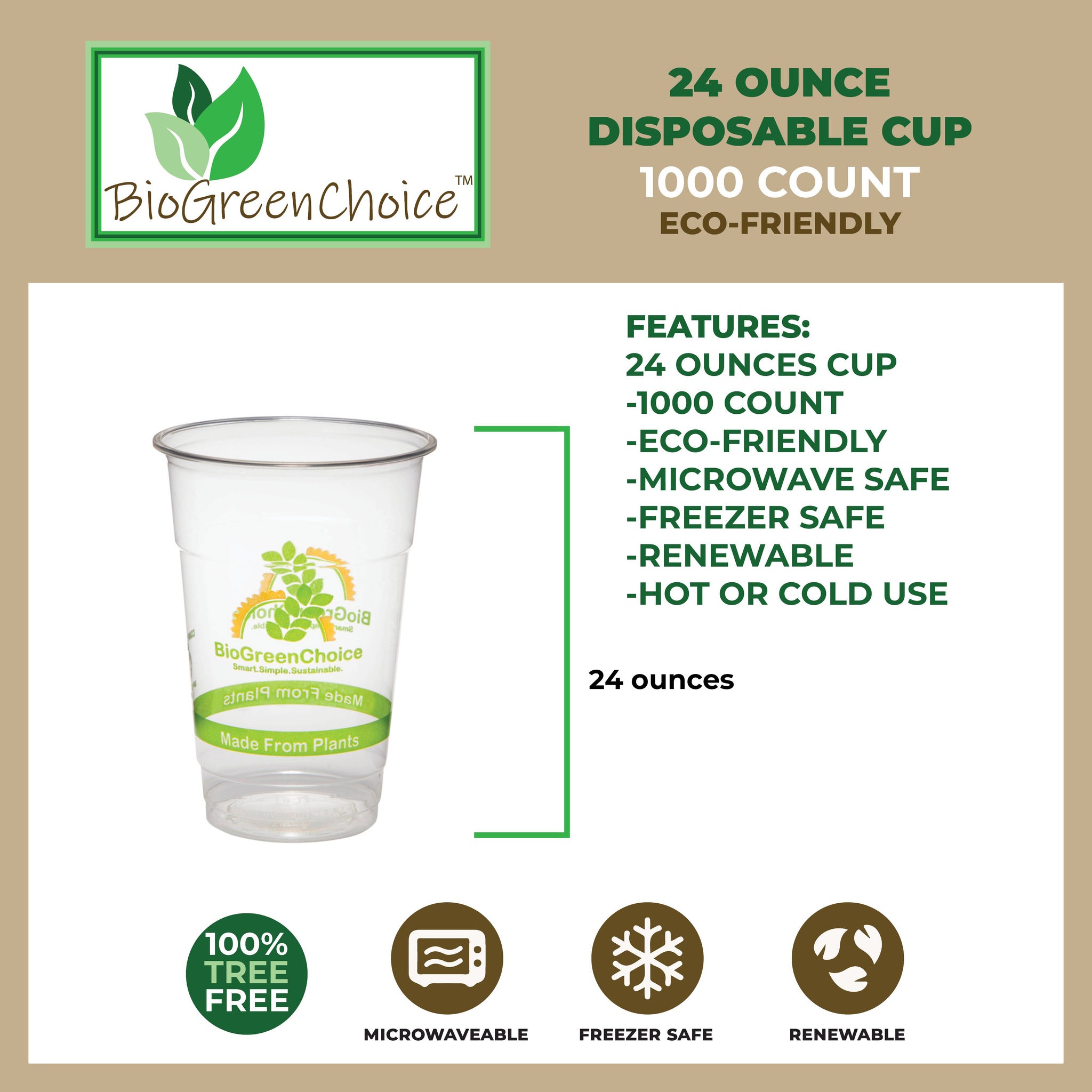 Compostable Cold Cups - PLA, Eco-Friendly, Sustainable, 100