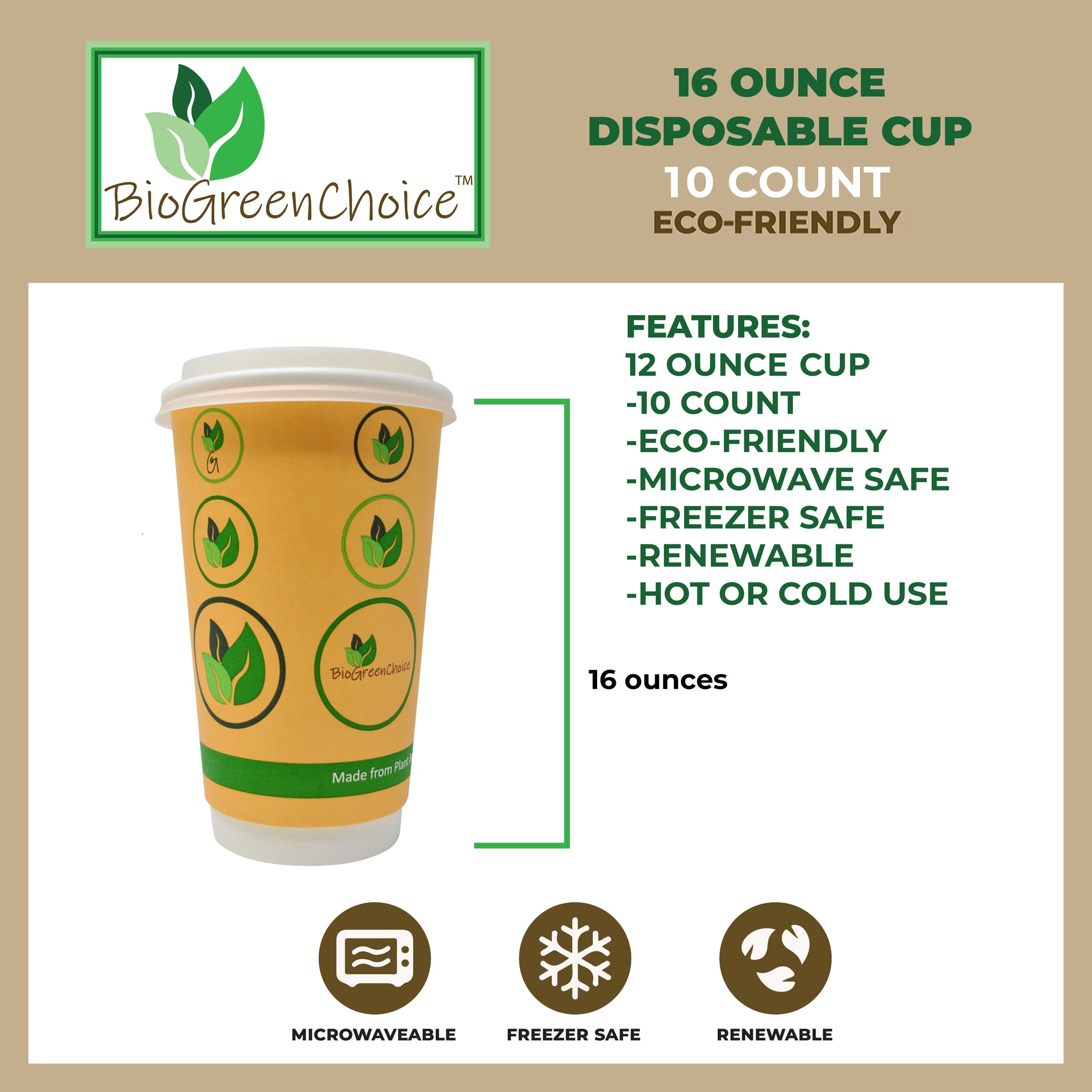 16oz Eco-Friendly Double Wall Hot Cup (120 Count, 12 packs of 10) –  BioGreenChoice
