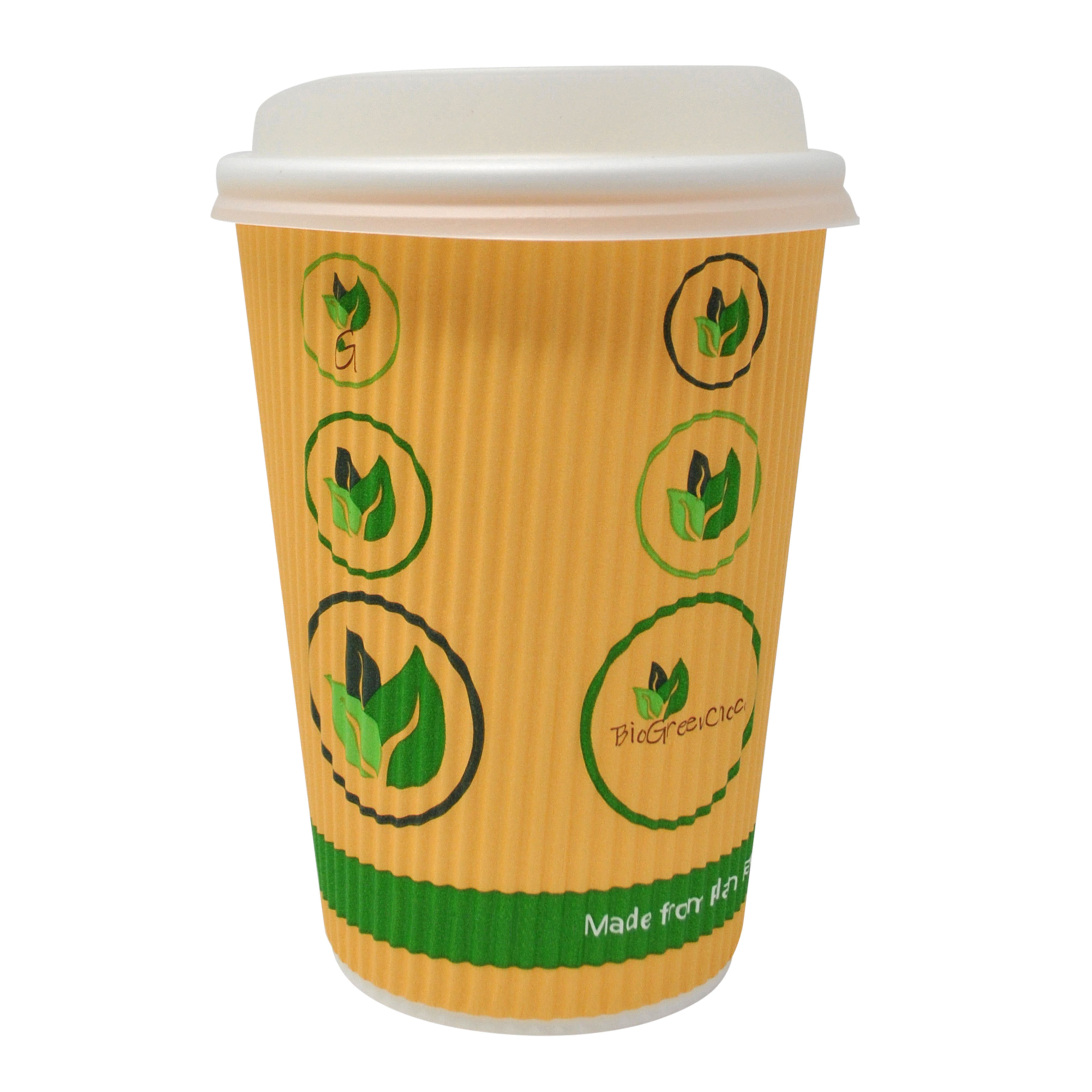 16 oz Eco Green Paper Coffee Cup - Ripple Wall - 3 1/2 inch x 3 1/2 inch x 5 1/2 inch - 500 Count Box