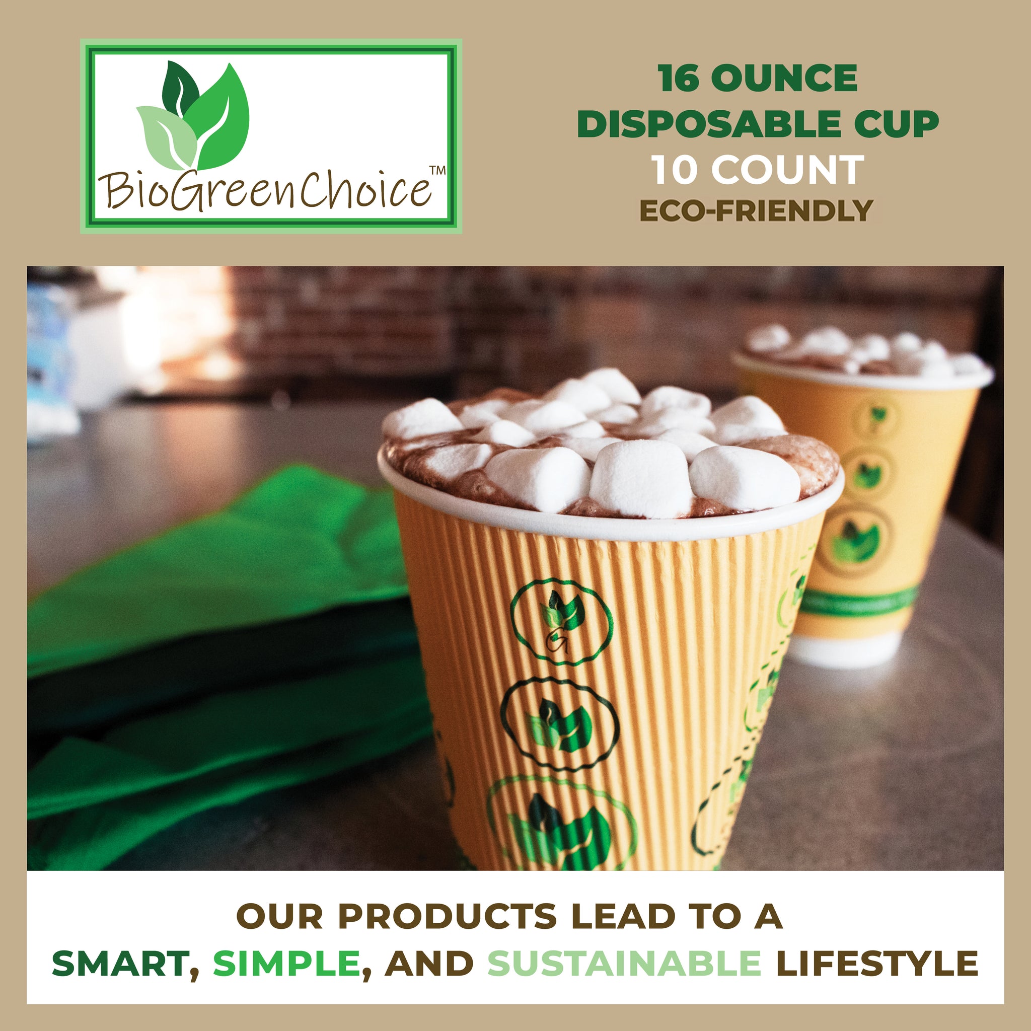 16 oz. Eco-Friendly Ripple Wall Hot Cup (120 Count, 12 packs of 10) –  BioGreenChoice